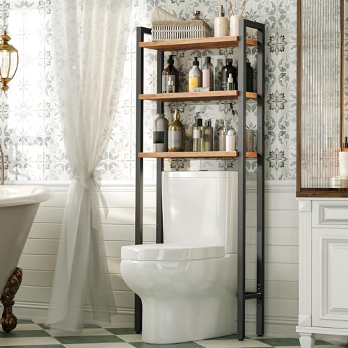 HOOBRO Toilet Storage Shelf, 3 Tier Over Toilet Bathroom Organizer Shelf, Freestanding Over the Toilet Storage Rack with Multi-Functional Shelves, Space Saver, Rustic Brown EBF41TS01