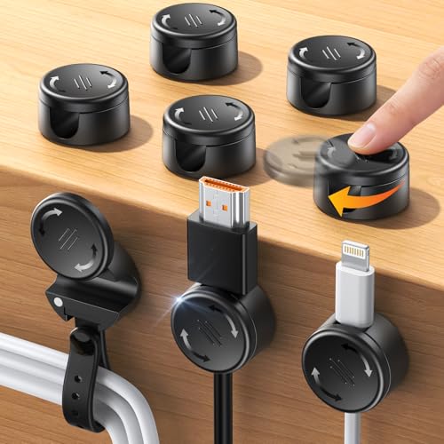 8 Pièces Range Cable et Silicone Attache Cable [2 en 1], Magnétiques Adhesif Clips Accroche Câble [Réglage Fluide & Verrouillage 1s], Organisateur de Cable pour Bureau, Table Nuit, Câble Charge