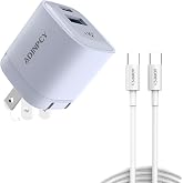 ADJNPCY GT II 45W USB-C USB-A Charger Compact and Foldable, Supports PPS Fast Charging with USB-C Cable for Galaxy S25/S24/S23/Z Fold,iPhone 16/15 Series,iPad (45W Mauve)