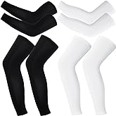 Azegech 2 Pairs Compression Leg Sleeves Full Leg Compression Sleeve UV Protection Arm Sleeves with Anti-slip Silicone Strips