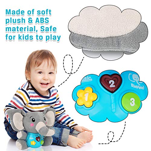 Aitbay Plush Elephant Music Baby Toys 0 3 6 9 12 Months, Cute Stuffed Aminal Light Up Baby Toys Newborn Baby Musical Toys for Infant Babies Boys & Girls Toddlers 0 to 36 Months (Gray)