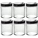 JUVITUS 4 oz Clear Thick Glass Straight Sided Jar With Black Smooth Lids (6 pack)