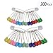 CUGBO 200 Counts Baby Kids Safety Pins, Durable Child Proof Diaper Cloth Pins, Colored Plastic Head Clip Locking Bib Nappy Pins, Art Craft Sewing Accessories