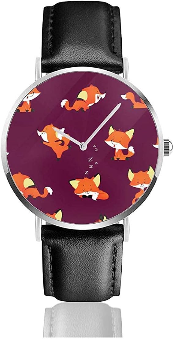 Cute Cartoon Fuchs Frauen männer Dame Teen mädchen pu Leder Band Uhren armbanduhren schwarz