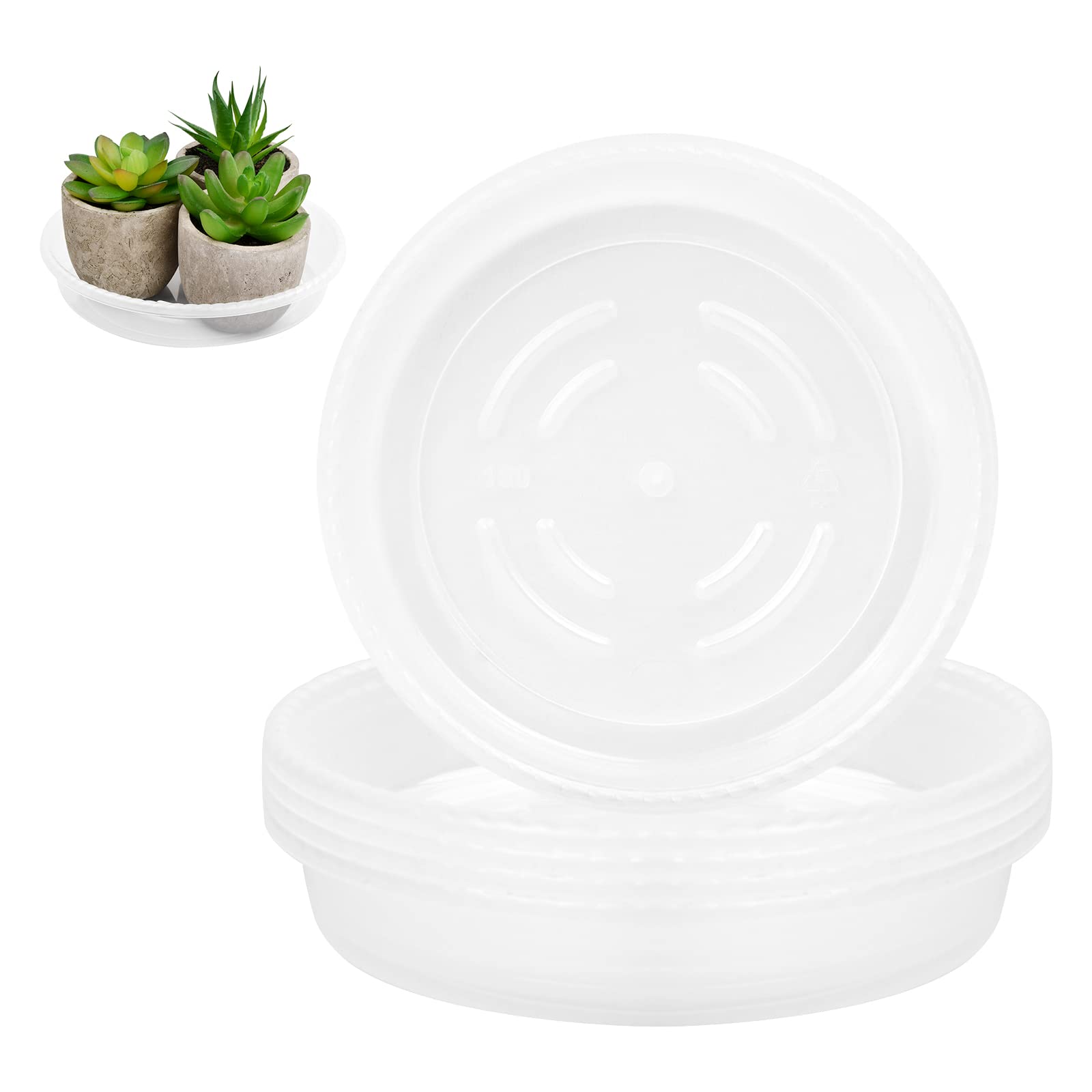 5 Pcs Transparent Plant Saucers Hard Plastic Flower Plant Pot Drip Trays Clear Round Plant Pot Saucers Trays Garden Saucer Holder for Indoor Outdoor Potted Plants Flower Succulents Bonsai, 15x12x2.8cm