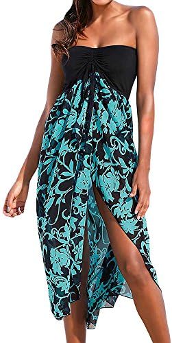 SUBWELL Women's Summer Off Shoulder Open Back Beach Cover Up Long Maxi Chiffon Dress