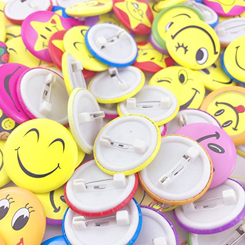 TKOnline Mini Smiley Smile Face Button Pins,1.2 Inch Size - 72 Pack