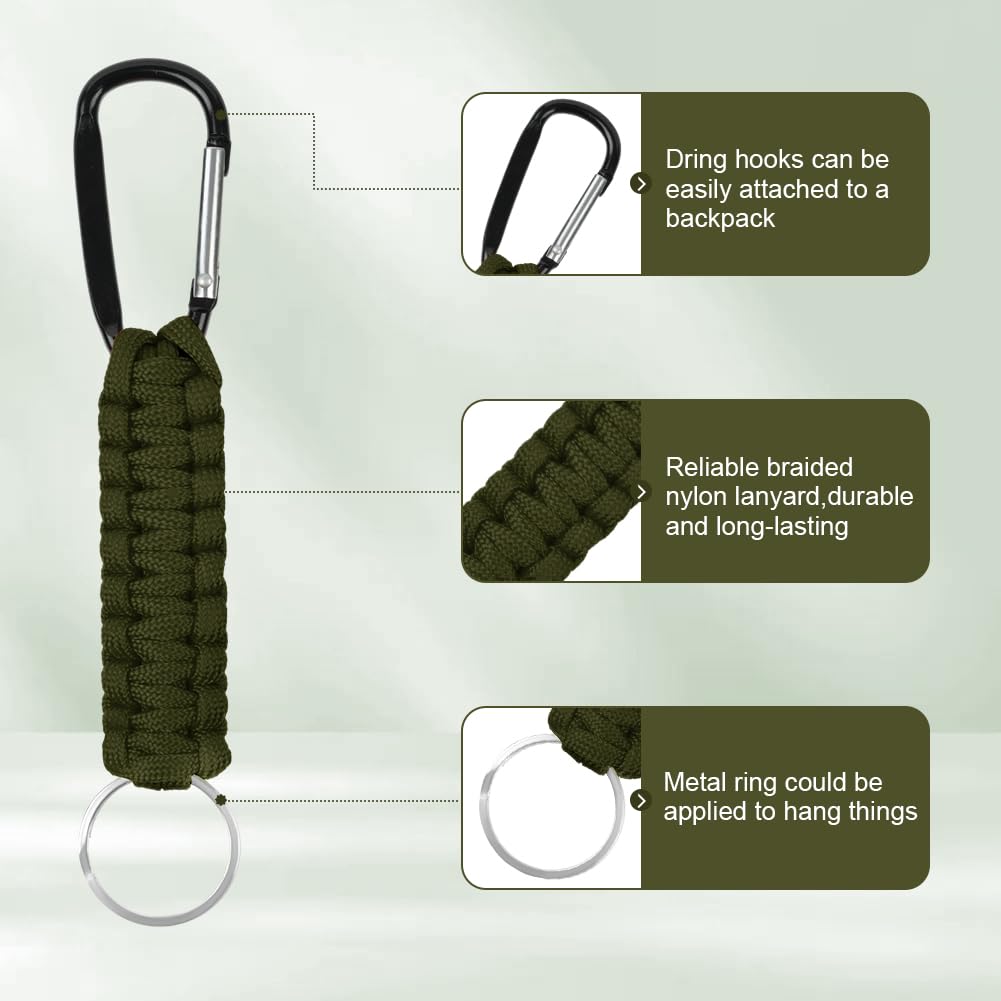 OFFCUP Paracord Schlüsselanhänger mit Karabiner, Schlüsselanhänger Karabiner Geflochtenes Lanyard, Karabinerhaken D Ring Schlüsselband Schlüsselring für Motorrad Auto Camping Wandern 3