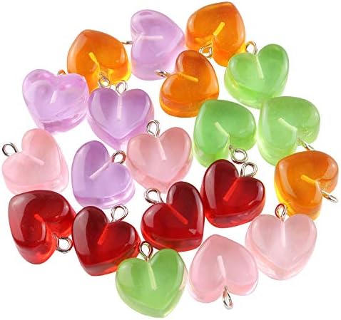 JCBIZ 20pcs 15x17mm Resin Simulation Love Coronary heart Gummy Sweet Blended Coloration Coronary heart Form Charms Pendants for DIY Necklace