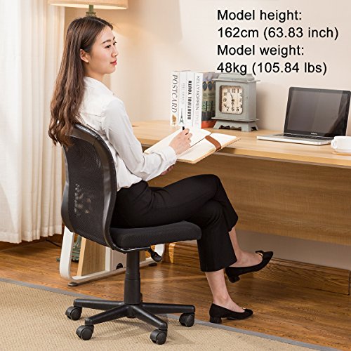 2-Packs YAMASORO Office Mesh Task Chairs Mid Back without Arms Desk Chair Swivel ,Reception Room Black - Thumbnail 3