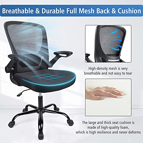 Komene Home Office Chair, Ergonomic Desk Chairs, Adjustable Computer Chair with Flip Up Armrests