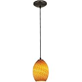 Brandy FireBird Glass Pendant - 1-Light Pendant - Cord - Oil Rubbed Bronze Finish - Amber Firebird Glass Shade