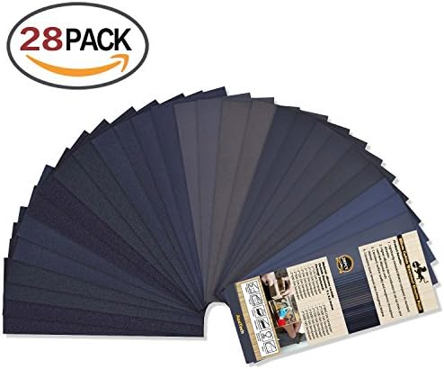 LANHU 120 to 3000 Assorted Grit Sandpaper for Wood Furniture Finishing, Metal Sanding and Automotive Polishing, Dry or Wet Sanding, 9 x 3.6 Inch, 28-Sheets