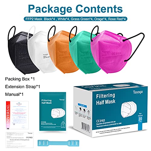 Tayogo Mascarillas FFP2 Faciales Desechables 20 pcs 5 Colores Combinados Homologadas de 5 Capas de Filtro Certificado CE 2163 - EU