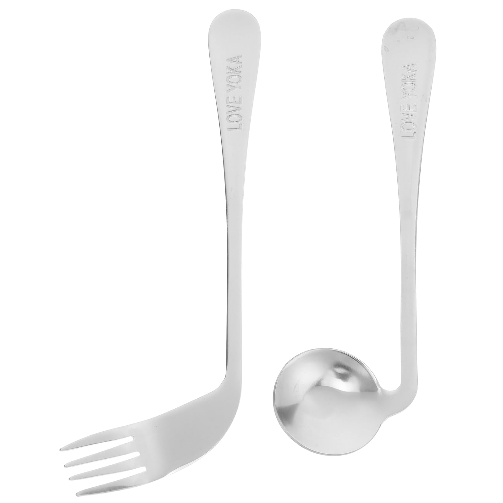 1set Lightweight Ergonomic Angled Fork and Spoon Stainless Steel Eating Assist Utensils for Seniors and Individuals with Mobility Feeding Aid