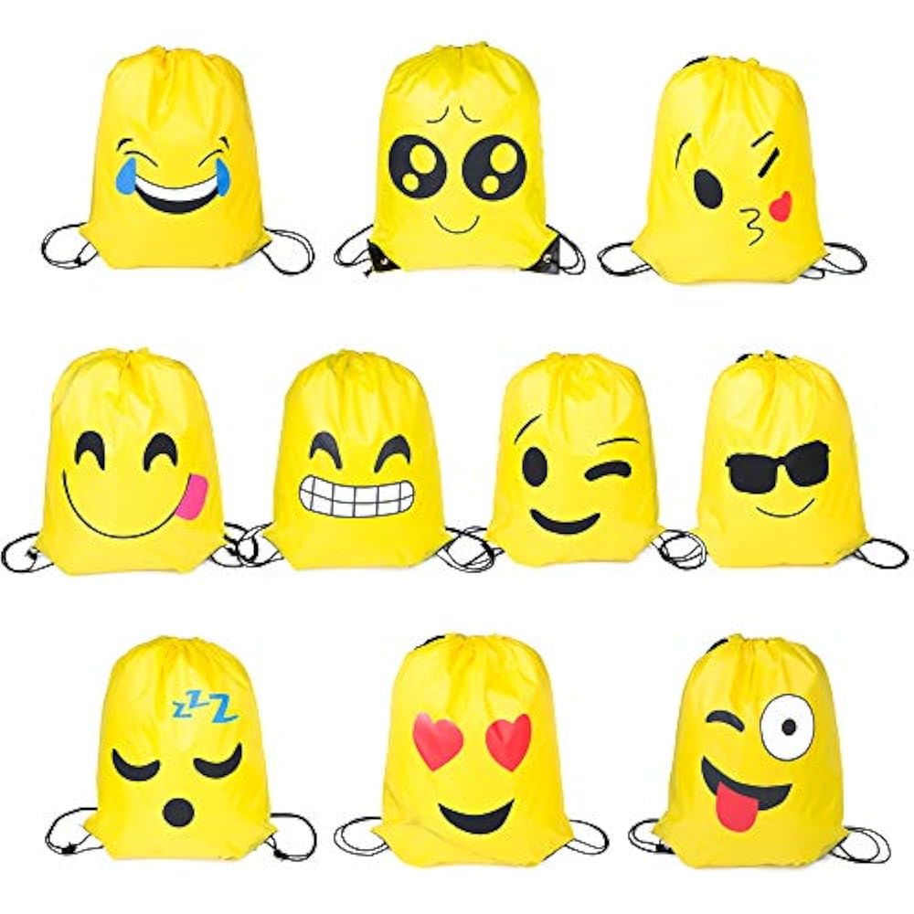 Pack Of 10 Emoji Bags Drawstring Backpacks Theme Party Favors Supplies