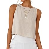 Kinghua Womens Linen Crop Tops Summer Casual Loose Cotton Linen Sleeveless Tank Top