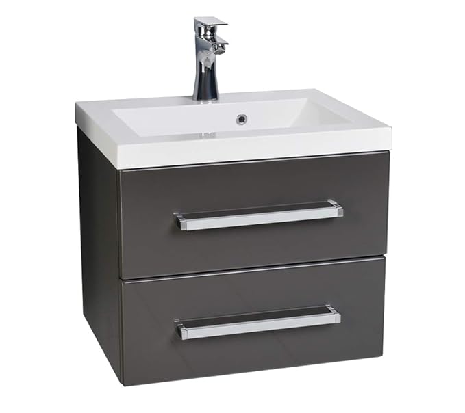 Quentis Waschplatzset Genua 50, 2-teilig, Waschbecken und Unterschrank, Front und Korpus anthrazit glänzend, 2 Schubladen