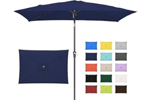 JEAREY 6.5x10 ft Rectangular Patio Umbrellas Outdoor Market Umbrella with Push Button Tilt and Crank, Table Umbrella 6 Sturdy Ribs UV Protection Waterproof for Pool Garden Backyard Deck, Navy