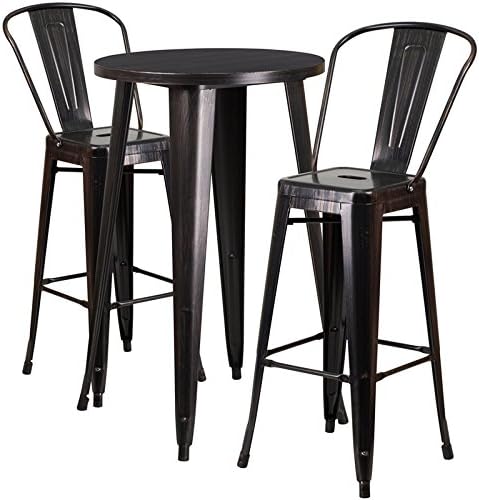 Winston Direct's Leisure Series 24'' Round Metal Bar Table Set with 2 Cafe Barstools - Black Patio Set Powder Coat Finish