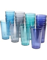 Cafe 20-ounce Break-Resistant Plastic Restaurant-Style Beverage Tumblers | Set of 16 in 4 Coastal Colors