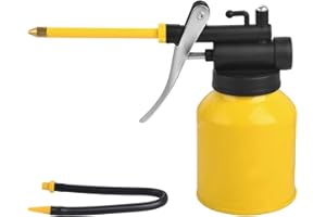 GOLD DEER Hand Pump Oiler Can 250ml (8 oz) Yellow Metal Oil Can with Straight & Flexible Spout, Ergonomic Trigger for Precisi