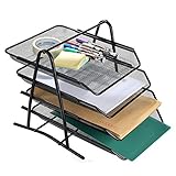 AGPtEK 4 Tiers Black Mesh Filling Desk Letter Paper Storage Tray Organizer for Home & Office Use