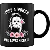 Just a Woman Who Loves Michael Ceramic Coffee Mug Tea Cup (11oz Black)