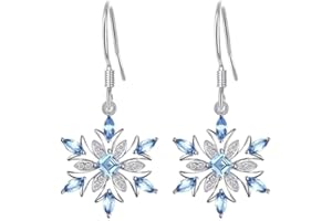 SEniutarm Earrings for Women Mom Faux Sapphire Inlaid Snowflake Dangle Hook Earrings Wedding Gift Statement Jewelry - KYED0228