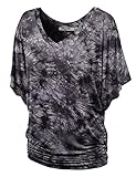 LL WT1116 Womens V Neck Short Sleeve Tie Dye Drape Dolman Top XXXL BLACK