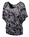 LL WT1116 Womens V Neck Short Sleeve Tie Dye Drape Dolman Top XXXL BLACK