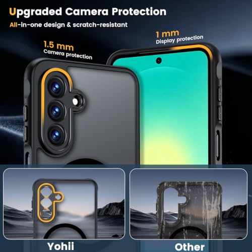 Yohii Funda para Samsung Galaxy A27 5G Magnética Compatible con Magsafe, con 2 Piezas Cristal Templado, [Protección de Cámara] Translúcida Mate Trasera, Fina Antigolpes Carcasa, Negro