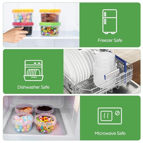 VINATO 18Pcs Food Containers, 250ml Small Plastic Jars with Caps, Set of Plastic Boxes in Red, Green & Orange, Freezer Containers, Stackable