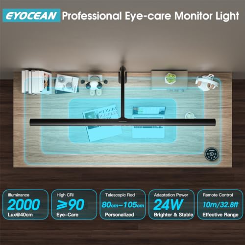 EYOCEAN LED Desk Lamp, Eye Care Screen Lamp, Adjustable Dimming and Color Temperatures, with Telescopic Rod and Memory Function