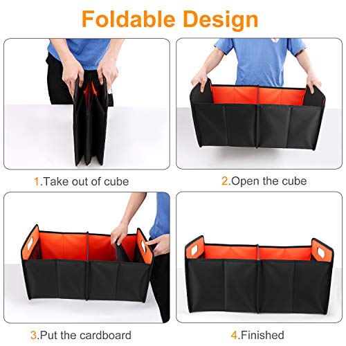 COCOBELA Car Trunk Organizer, Collapsible Auto Trunk Organizer Storage Bin, Portable Grocery Cargo Container with Two Large Compartments for SUV, Vehicle, Truck