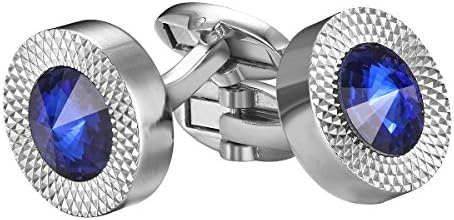Habool Luxury Cuff links with Circular Blue Crystal for Men Shirt Boyfriend Groomsmen Gift - 1 Pair