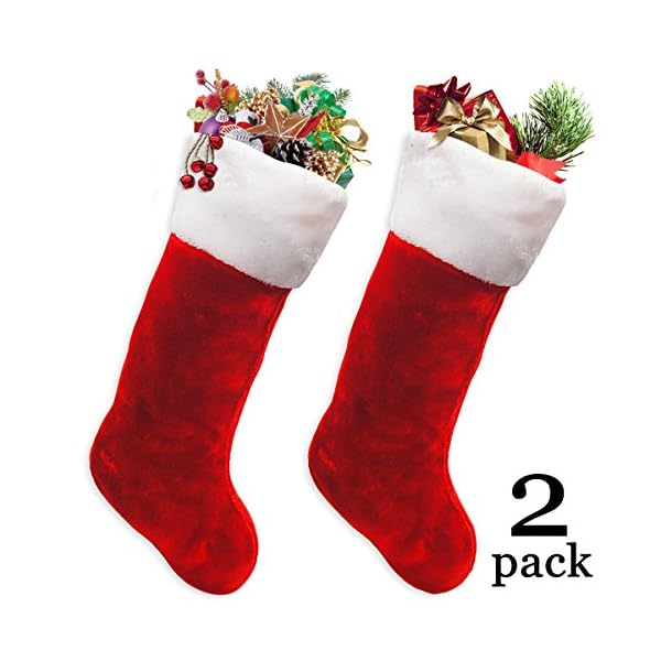 Ivenf Christmas Stockings, 2 Pcs 19 inches Classic Red and White Mercerized Velvet with Extra Thick Plush Stockings, for…