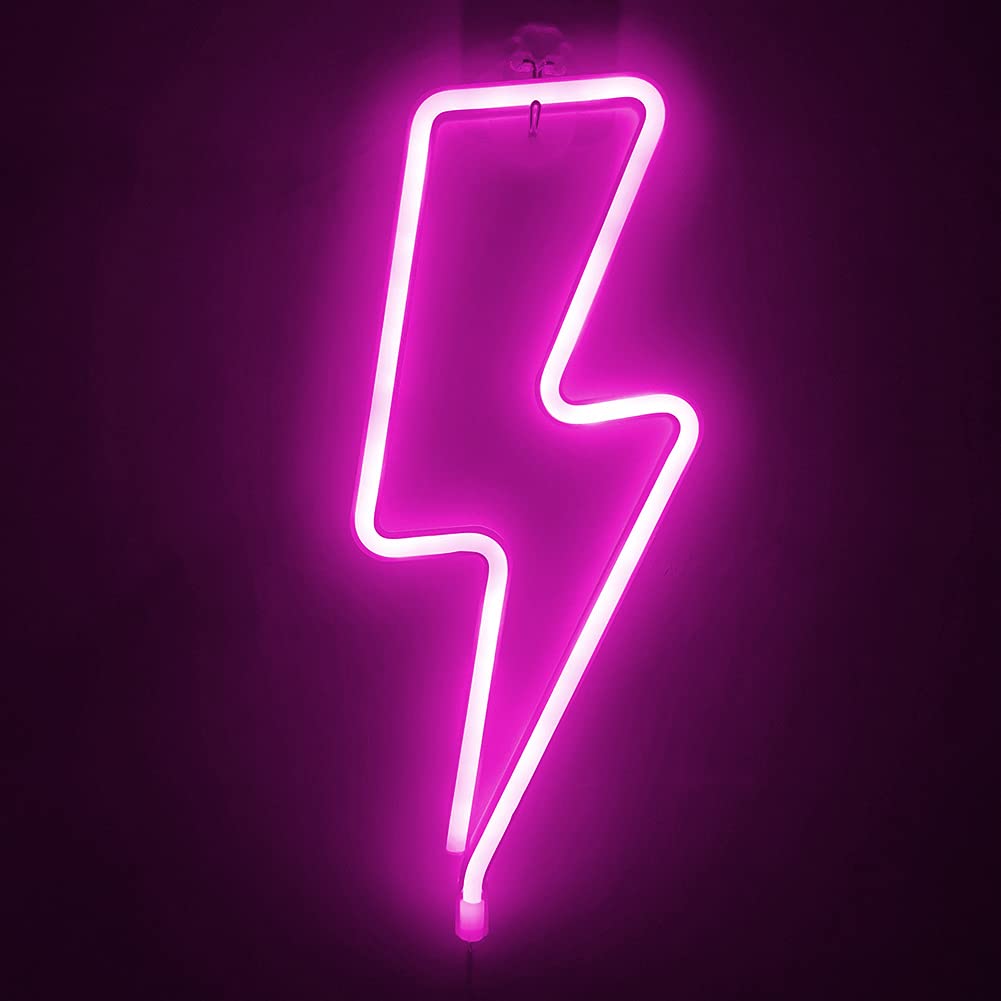 Bipily LED Lightning Shape Neon Sign Light Art Decorative Lights Wall Decor for Baby Room Christmas Wedding Party Supplies-Pink Lightning