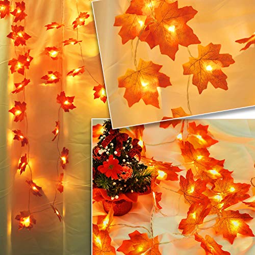 2 Pack Maple Leaves Garland String Lights 40 LED Lights 20ft Waterproof Fall Decoration Seasonal Lights for Holiday Party Indoor Outdoor Decor Birthday Gift 3AA Battery Operated - Thumbnail 6