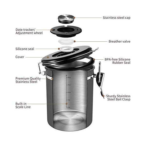 Veken Coffee Canister, Airtight Stainless Steel Kitchen Food Storage Container with Date Tracker