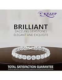Kezef - Pulsera de tenis con piedras preciosas de imitación, corte redondo, 0.276 in, latón bañado en plata, 7.0 in