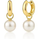 Amazon Essentials 14K Gold-Plated Pearl Drop, Hoop, Dangle Earrings