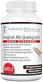 Vitruvian Natural Lab - Tongkat Ali Supplement - 200:1 Extract 400mg Per Veggie Capsule - Increase Testosterone Production Naturally - Boost Libido - Eurycoma Longifolia or Longjack - Extra Strength