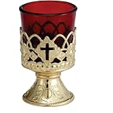 Electric Votive Stand 4" Gold Plated Metal with Ruby Glass Boxed
