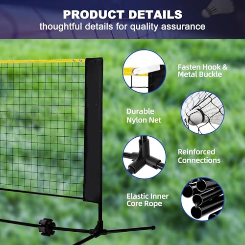 CENXI Badminton Net, Height Adjustable Volleyball, Foldable Nylon Net 10 ft Wide, Tennis, Small Pickleball Nets for Backyard Game and Indoor Outdoor Use, Easy Setup