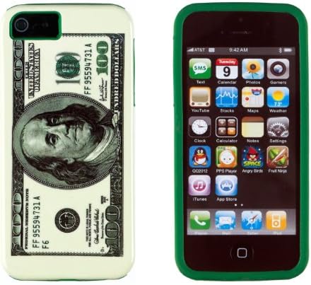 DandyCase 2in1 Hybrid High Impact Hard Hundred Dollar Bill Pattern + Green Silicone Case Cover For Apple iPhone 5S &amp; iPhone 5 + DandyCase Screen Cleaner