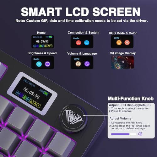 AULA S98 Pro Gaming Keyboard Wireless Mechanical Creamy Keyboard with Screen & Knob, 2.4GHz/USB-C/BT5.0 Hot Swappable, Pre-lubed Linear Switches,Side Printed PBT Keycaps,RGB Backlit Bluetooth Keyboard