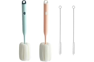 Bottle Cleaning Brush Set, Soft Sponge Cup Brush with Long Handle,Cup Cleaning Brush Pink and Blue,2 Qty Drink Straw Cleaning