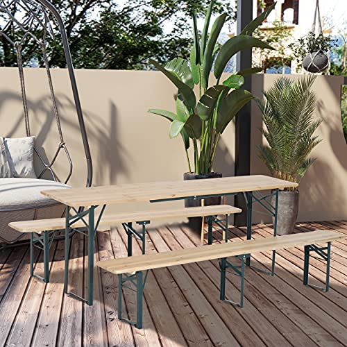 Outsunny 7' Wooden Outdoor Folding Patio Camping Picnic Table Set Large