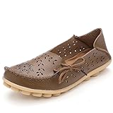 CIOR Women's Genuine Leather Loafers Casual Moccasin Driving Shoes Indoor Flat Slip-on Slippers,M912,Khaki,40